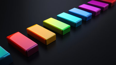 A visually striking arrangement of vibrant color blocks on a dark surface, showcasing geometric shapes and smooth textures. Ideal for creative projects.の素材