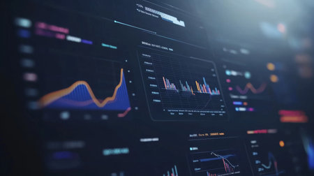 Captivating visualization of data analysis on a modern dashboard. Features charts and graphs that convey insights for informed decision-making in business.の素材