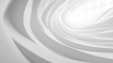 A captivating abstract image showcasing flowing white curves in a modern architectural space, highlighting elegance and minimalism through light and texture.の素材