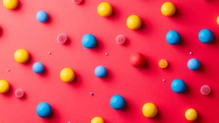 A vibrant and colorful abstract background featuring a playful layout of round geometric shapes in various sizes and colors, perfect for creative designs.の素材