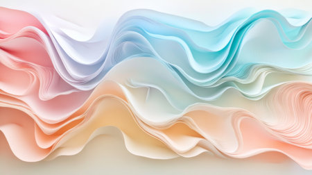 A stunning abstract image showcasing colorful waves of paper in soft pastel tones, creating an elegant and soothing visual effect for various creative projects.の素材