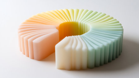A vibrant circular sculpture featuring a blend of soft pastel colors and smooth curves, perfect for artistic displays and modern interiors.の素材