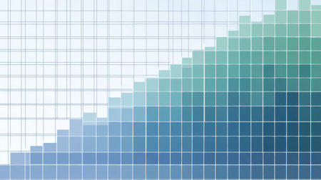 This abstract blue-green gradient chart background features a modern design with squares, suitable for presentations, reports, and other visual media needs.の素材