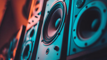Explore this dynamic image of vibrant speakers showcasing modern audio technology. Ideal for themes of music, sound, and entertainment in various settings.の素材