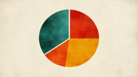 This image features a colorful pie chart on a textured vintage background, ideal for business presentations, data analysis, and creative projects.の素材