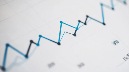 A close-up view of a blue and black line graph on a white background, showcasing trends and data analysis essential for business reporting and decision-making.の素材