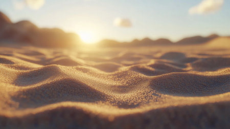 Capture the essence of tranquility with gentle sand dunes illuminated by a warm sunset. A serene desert landscape invites relaxation and reflection.の素材