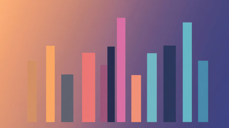 This abstract illustration features colorful bars on a gradient background, perfect for representing data visualization concepts in creative projects and modern designs.の素材