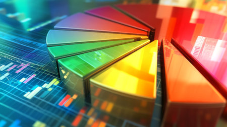 Explore a vibrant pie chart representing data insights, perfect for illustrating business trends and statistical analyses in a modern, digital context.の素材