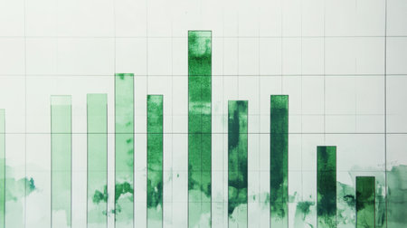 An abstract representation of a green bar chart highlights data trends and growth metrics, suitable for reports or digital presentations in finance and business analytics.の素材