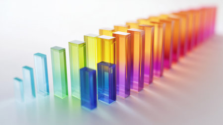 A visually striking arrangement of colorful translucent bars creates an artistic display of light and shadow, perfect for modern design projects and vibrant backgrounds.の素材