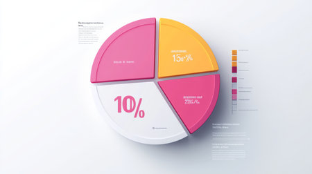 A modern infographic showcases a circular pie chart with distinct colors representing percentage distribution. Ideal for business presentations and data visualization projects.の素材