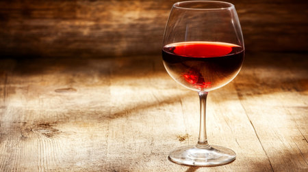 A beautifully styled image of a glass containing rich red wine set against a rustic wooden table, evoking a sense of warmth and elegance perfect for any festive occasion.の素材