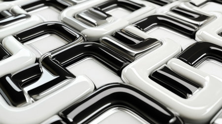 A close-up view of an abstract arrangement of black and white shapes creates a contemporary and textured visual experience, ideal for artistic projects and design inspiration.の素材