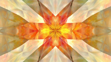 A vivid abstract geometric pattern featuring warm tones of orange and yellow blended with soft beige, perfect for artistic backgrounds and modern designs.の素材