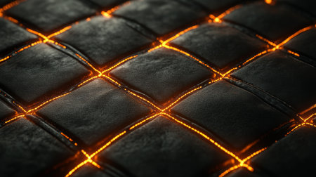 A captivating close-up of a textured surface featuring illuminated squares. The warm glow contrasts beautifully with the dark background, ideal for design inspiration.の素材