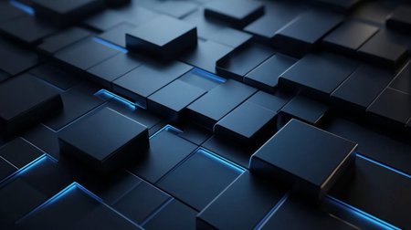 A stunning abstract background featuring glossy black and blue blocks, creating a modern and futuristic feel perfect for various design projects and digital applications.の素材