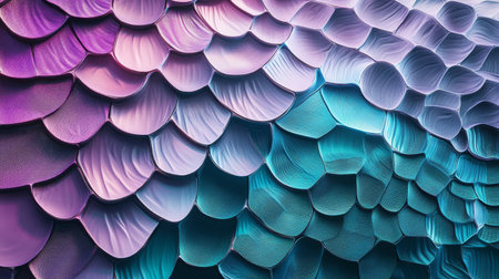 An exquisite close-up of iridescent scales featuring stunning shades of purple and teal, ideal for artistic projects or captivating backgrounds that evoke elegance and creativity.の素材