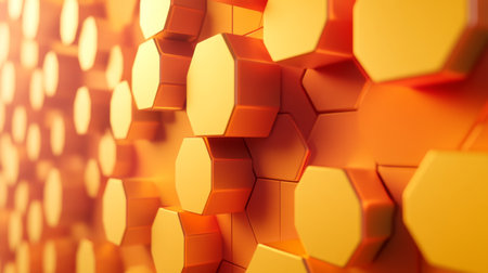 A stunning close-up of an orange honeycomb pattern featuring hexagonal shapes, showcasing vibrant colors and textures ideal for modern art and design projects.の素材