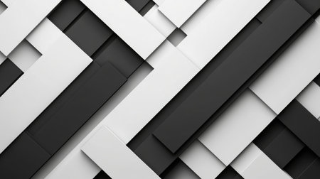 Monochrome abstract background features layered rectangles in black and white, perfect for modern graphic design, presentations, or art projects requiring a minimalist aesthetic.の素材