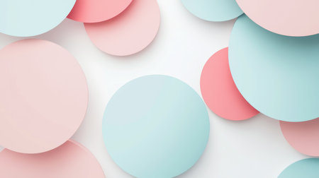 Soft pastel circular shapes in blue and blush tones create a modern and stylish abstract background, perfect for design projects or creative layouts.の素材