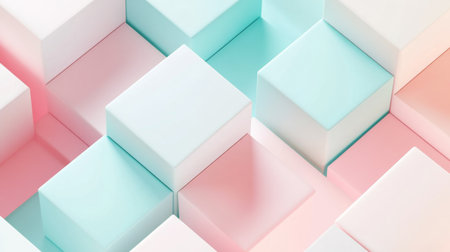 A vibrant abstract composition featuring pastel cubes in soft pink and mint colors. This modern design is perfect for creative projects and artistic presentations.の素材