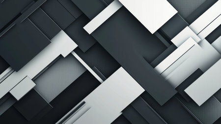 Explore this abstract geometric background featuring monochrome rectangles and squares that create a sense of depth and modern design, perfect for various creative projects.の素材