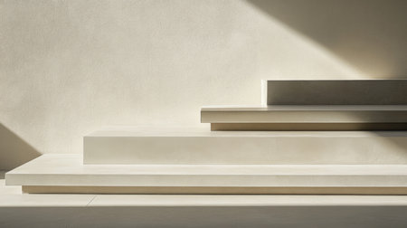 An artistic representation of abstract geometric stairs captured in soft natural light, showcasing a minimalistic aesthetic ideal for interior design and architectural inspiration.の素材