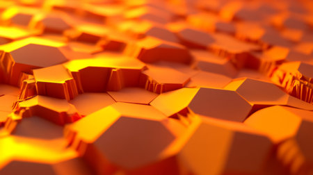 A modern abstract hexagonal pattern in vibrant orange tones, showcasing a dynamic and captivating texture ideal for backgrounds and innovative design projects.の素材