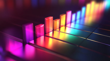 This image features a vibrant sound wave representation, showcasing colorful bars that reflect dynamic audio frequencies, capturing the essence of music rhythm and creativity.の素材