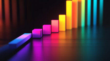 A vibrant neon bar graph showcasing striking colors, perfect for digital art enthusiasts and professionals looking to enhance data presentations with unique visual styles.の素材