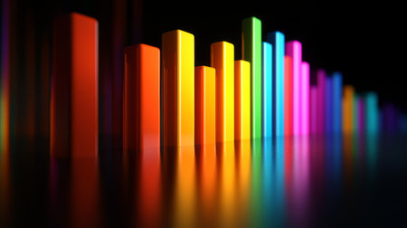 A striking colorful 3D bar graph symbolizing data visualization, ideal for representing analytics, trends, and insights in business and marketing contexts.の素材