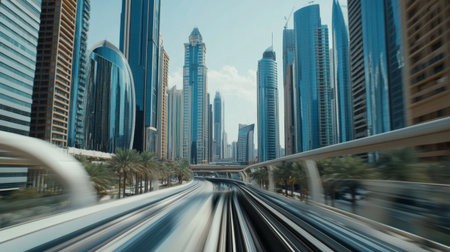 A breathtaking view of a bustling urban landscape showcasing skyscrapers and modern architecture, capturing the essence of a vibrant city filled with motion and activity.の素材