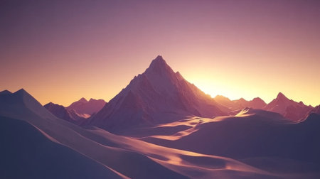 A breathtaking view of a majestic mountain during sunset, illustrating soft shadows and vibrant colors. This serene landscape captures the essence of nature's beauty and tranquility.の素材