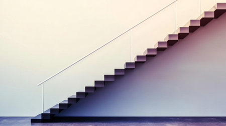 A sleek and modern staircase set against a plain wall, showcasing minimalist design with a subtle gradient, perfect for concepts in architecture and contemporary interiors.の素材