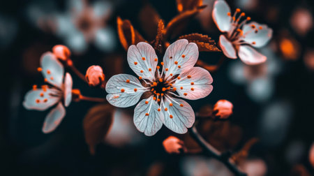 A stunning close-up of cherry blossom flowers showcasing their delicate petals and vibrant colors, perfectly illustrating the beauty of spring in nature.の素材