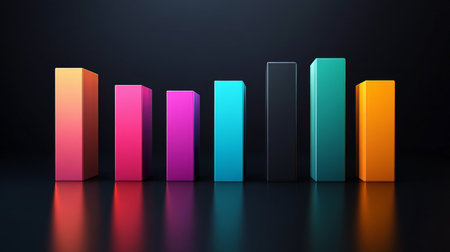 A striking arrangement of colorful geometric shapes in varying heights set against a sleek dark background, perfect for showcasing creativity in modern art and design.の素材