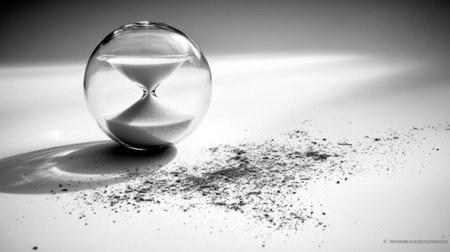 A stunning hourglass captures the essence of time passing with sand flowing gently, creating a visually compelling statement about life's fleeting moments in a sleek, modern design.の素材