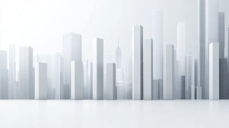 A modern cityscape featuring sleek skyscrapers with minimalist design. The clean lines and glass facades create a serene urban landscape perfect for artistic projects.の素材