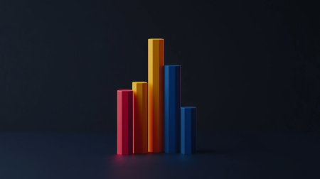 A visually appealing colorful bar graph on a dark background, ideal for representing data metrics and trends in business presentations and reports.の素材