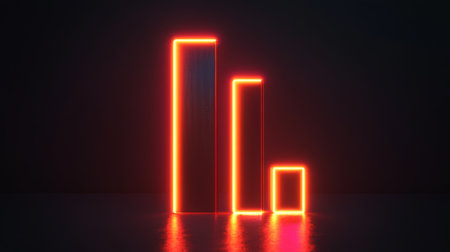 A striking neon light bar graph representation showcasing data trends and growth potential, perfect for business and marketing visuals in a modern setting.の素材