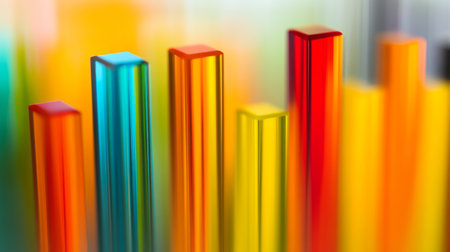 A vibrant abstract graphic featuring colorful vertical bars symbolizing data visualization, showcasing trends and metrics with a modern and creative design.の素材