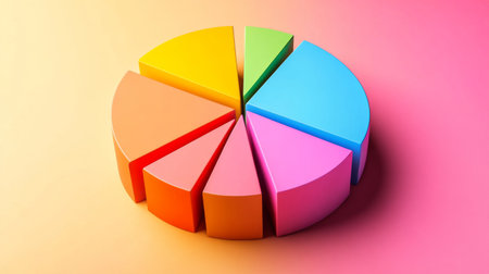 A visually striking pie chart composed of vibrant colors and set against a gradient background, ideal for concepts of data visualization and design aesthetics.の素材