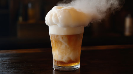 A visually captivating image featuring a cold beer with an impressive frothy head, ideal for summer celebrations or casual gatherings with friends in a lively atmosphere.の素材
