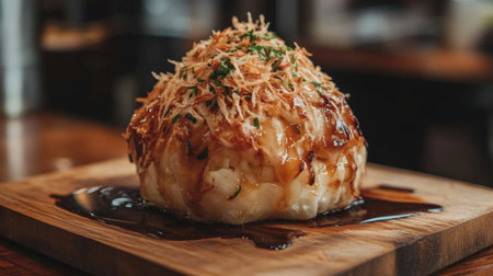 A beautifully plated cauliflower dish topped with crispy garnishes and drizzled with a savory glaze, showcasing culinary artistry and flavor in gourmet dining.の素材