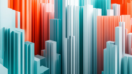This abstract image features a stunning array of geometric shapes in vibrant colors, creating a modern cityscape effect. Ideal for artistic and design projects.の素材