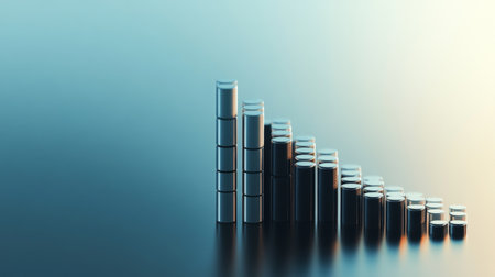 A creative representation of data metrics using metallic bars, showcasing growth trends in a modern and minimalistic design, ideal for business or technology themes.の素材