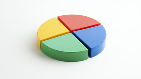 A vibrant pie chart model showcasing four segments in distinct colors. Ideal for educational and business presentations, this graphic aids in visual data representation and analysis.の素材