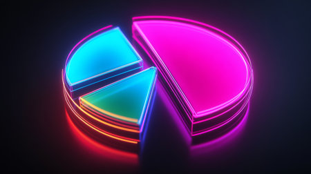 A visually stunning neon pie chart with a bright glow effect, featuring vibrant blue and pink segments. Perfect for digital and creative projects.の素材