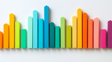 This image features vibrant wooden bars arranged in a visually appealing style, representing data visualization, analysis, and growth concepts in a colorful manner.の素材